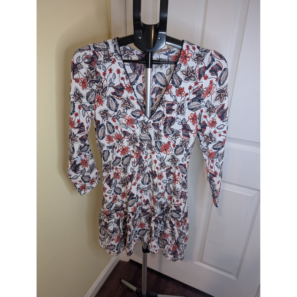 Ella Moss Melody Floral Mini Dress V-Neck Ruffle Hem Drop Waist - Size‎ S